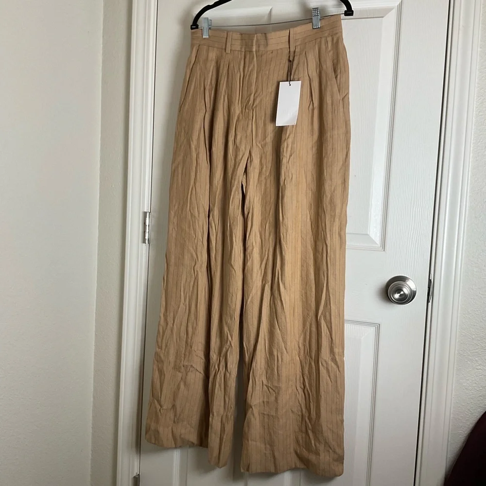 Linen-Blend Zara High-Waisted Pinstripe Wide Leg Pants Size Medium